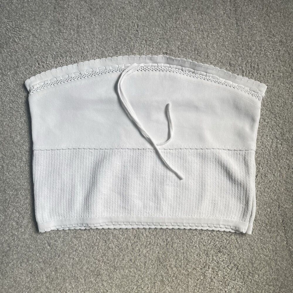 Meshki Knit Tube Top Scalloped Edges Cottagecore Boho White Women's Size Large